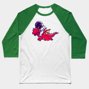 Astronaut Riding Dragon Cartoon Baseball T-Shirt